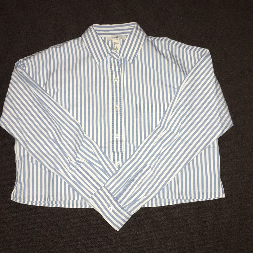 A cropped long sleeve striped button down.